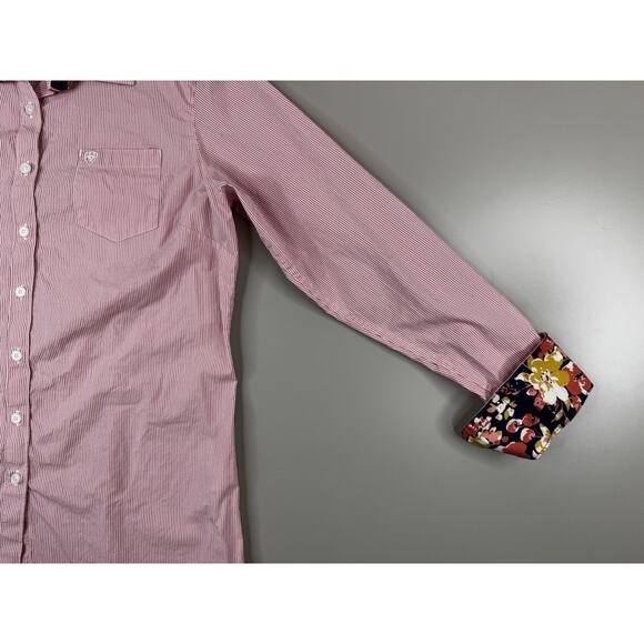 Ariat Womens XL Fitted Pink Stripe Kirby Stretch Button Down Shirt Flip Cuff - Picture 8 of 15